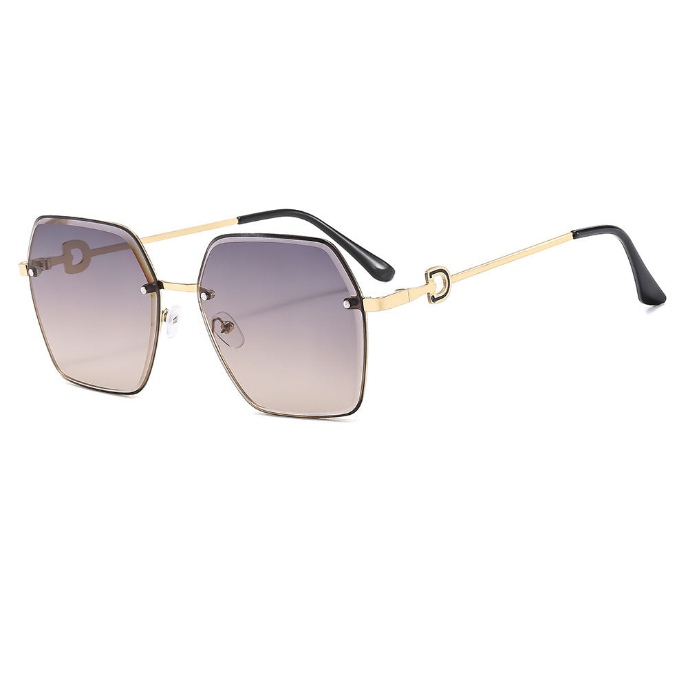 Wholesale Women's Frameless Sunglasses Anti-UV Cyber Celebration Retro Gradient Large Frame Sunglasses